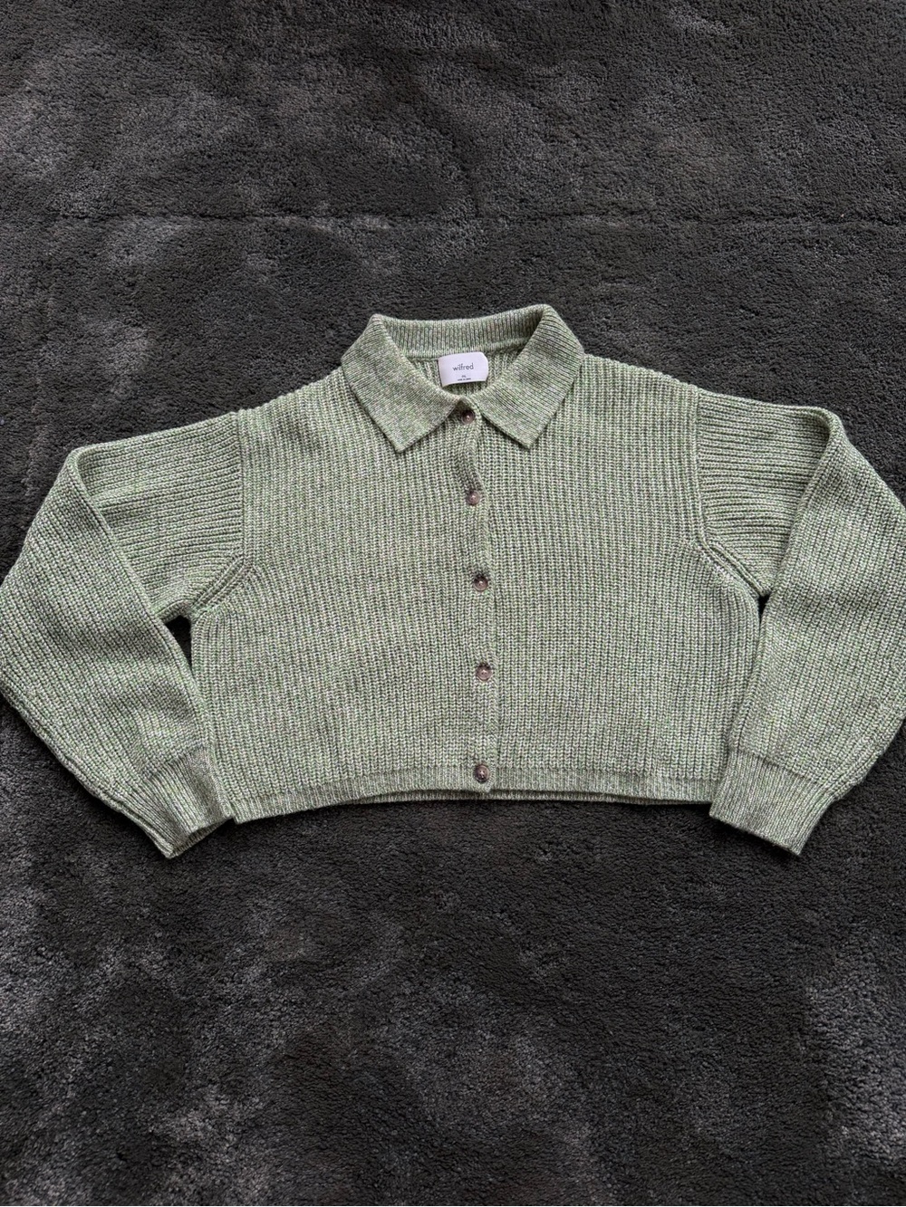 Aritzia Sage Green Ribbed Cropped Button-Up Cardigan
